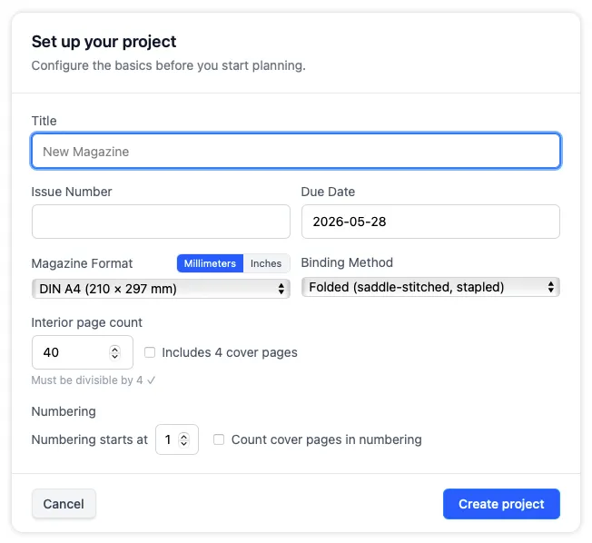 New project warning to either save a copy of the current project as a JSON file or to discard it and start a new project.